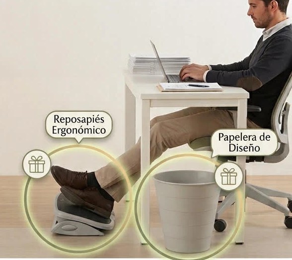 Reposapiés ergonómico y papelera de diseño de regalo en compras superiores a 150 €