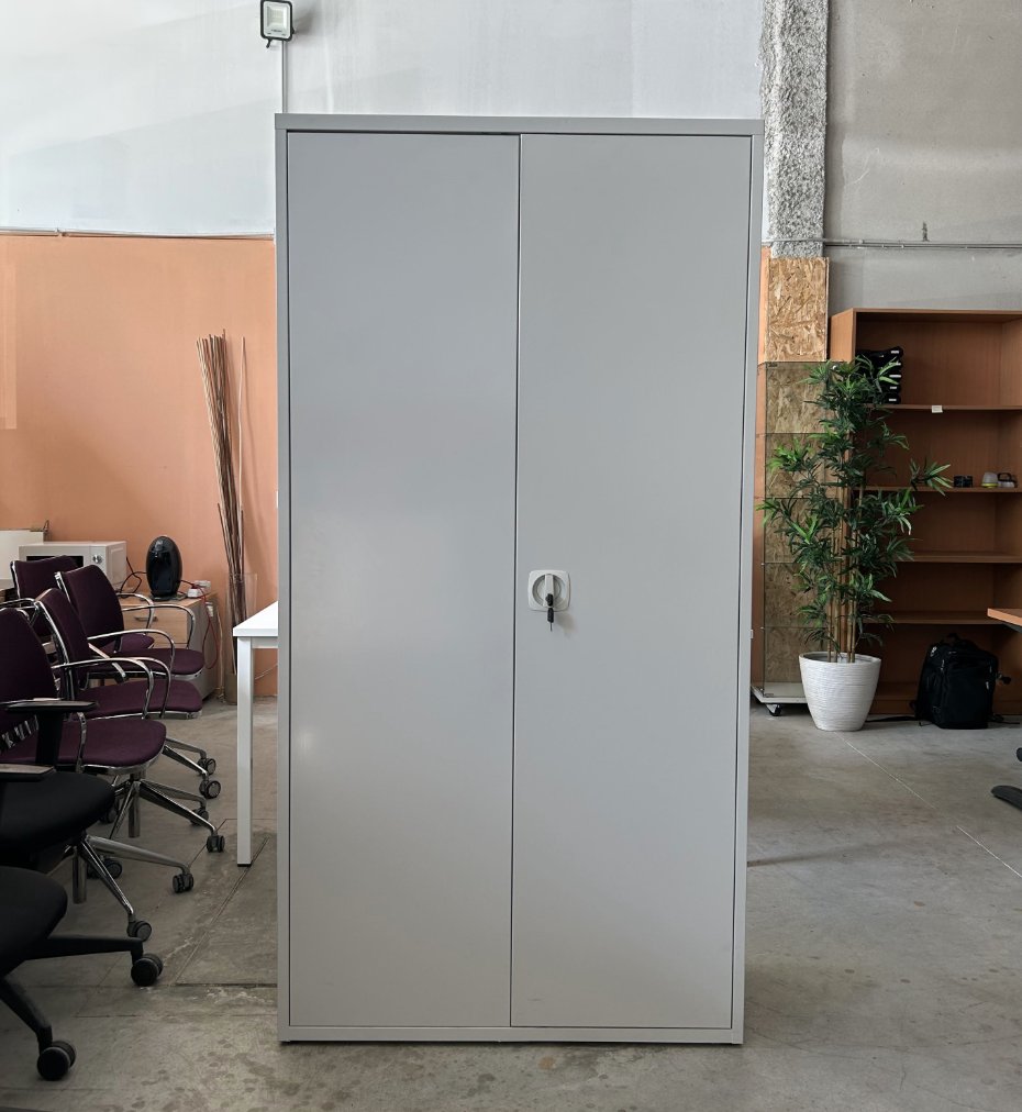 Armario metálico Serie Pisa 196x100 cm gris con puertas cerradas Armario metálico Serie Pisa 196x100 cm gris con puertas cerradas